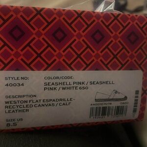 Tory Burch Seashell Pink & White Weston Flat Espadrille